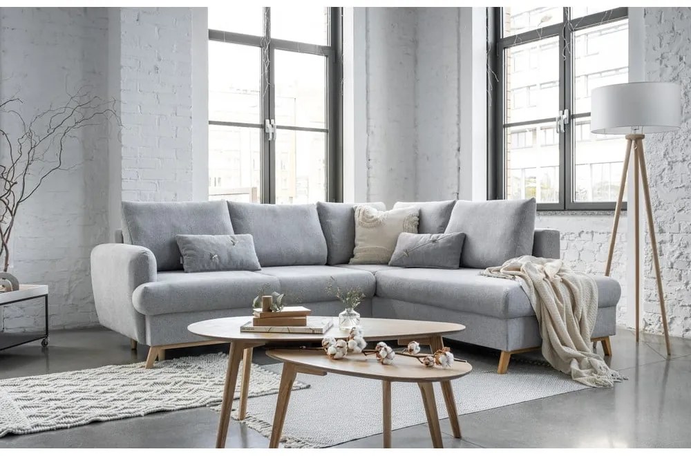 Svetlosivá rozkladacia/s úložným priestorom rohová pohovka (pravý roh/do L) Scandic Lagom – Miuform