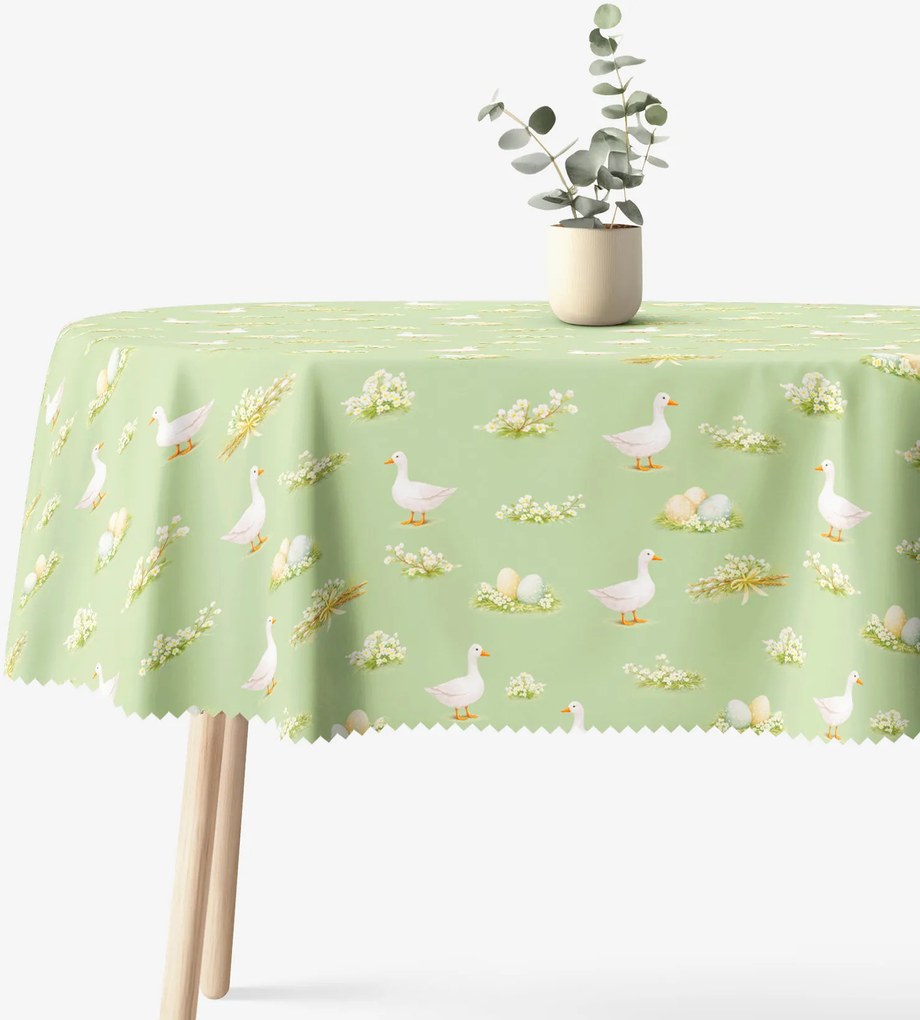 Goldea veľkonočný oválny teflónový obrus - husy a kraslice 120 x 200 cm