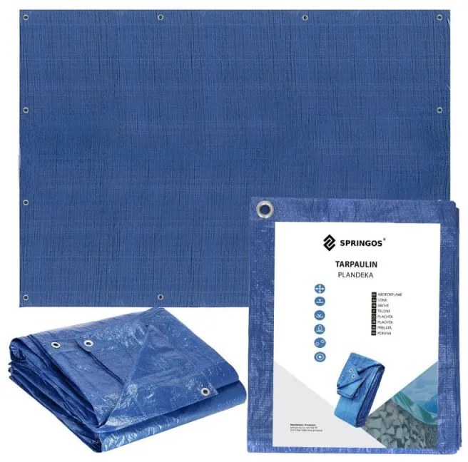 SPRINGOS Krycia plachta s okami 4x6 m, 60g PE, modrá SPRINGOS PROTECT