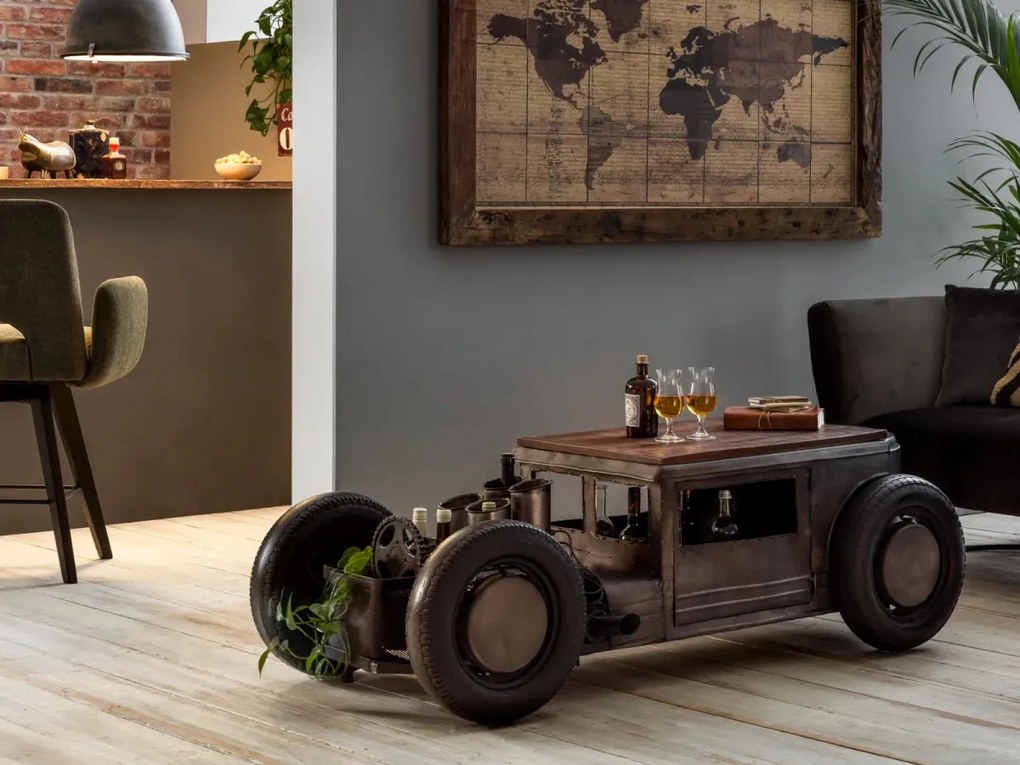 furniture-nabytek.cz - Masívny konferenčný stolík Car z mangového dreva a kovu, lakovaný, čierny – 160×65×50 cm