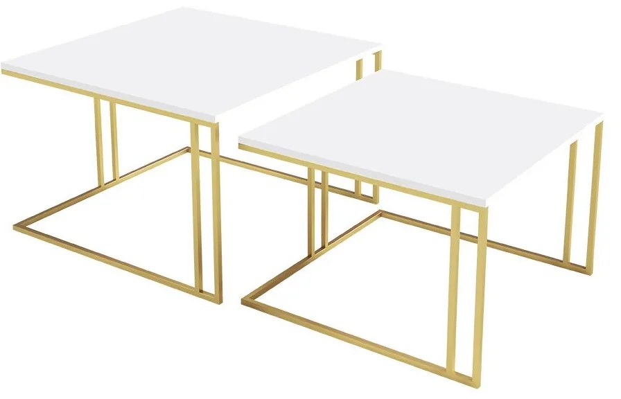 Set dvoch konferenčných stolíkov Froyw Zlatý, Farba: zlatá/biely mramor