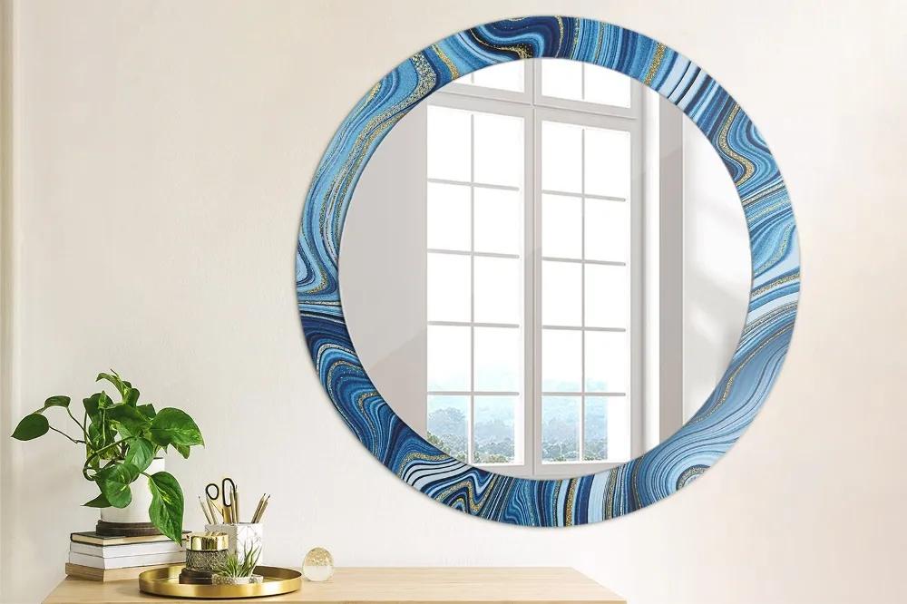 Okrúhle dekoračné zrkadlo s motívom Modrý mramor fi 80 cm