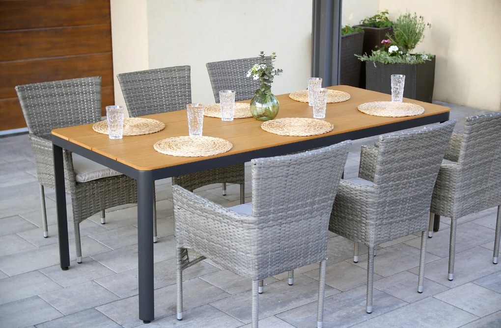 Záhradný jedálenský set Milano + 6x ratanové kreslo Bali PREMIUM