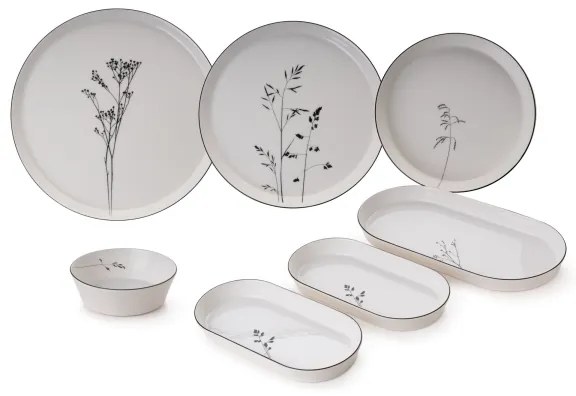 27-dielna jedálenská súprava, biela/čierna, porcelán