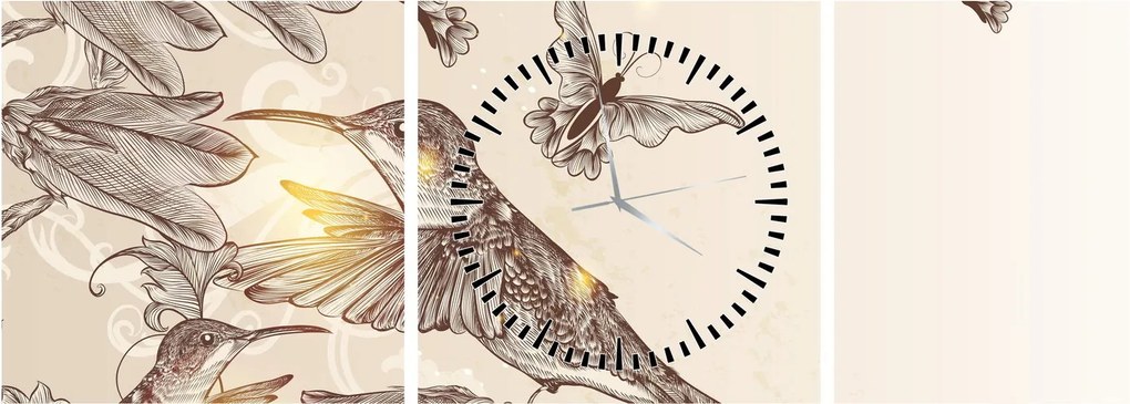 Obraz - Kolibríky (s hodinami) (90x30 cm)