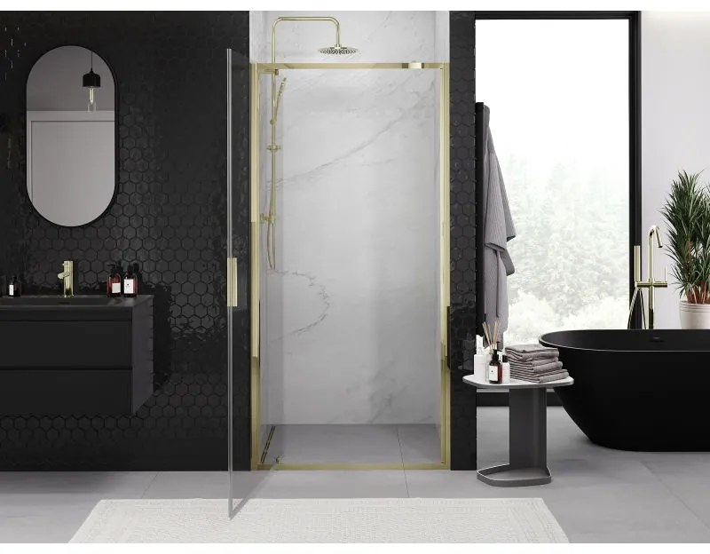 Mexen Exo, výklopné sprchové dvere 75 cm, číre sklo, zlatá, 8181-075-000-50-00