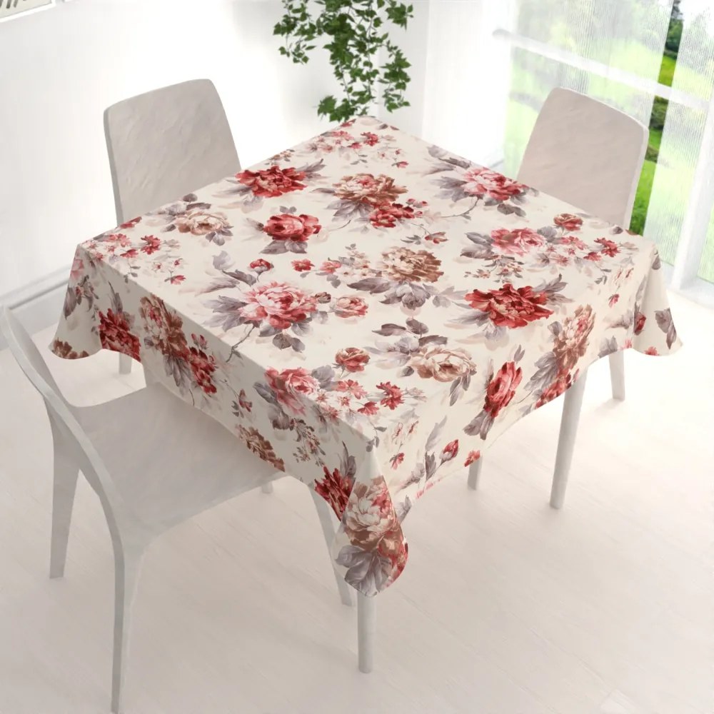 Biante Zamatový štvorcový obrus Tamara TMR-017 Červené pivonky na pieskovom 90x90 cm