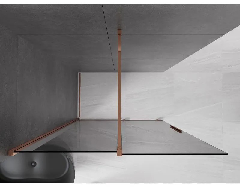 Mexen Velar, sprchová zástena s posuvnými dverami Walk-in 140 x 200 cm, 8mm šedé sklo, ružové zlato, 871-140-000-43-60
