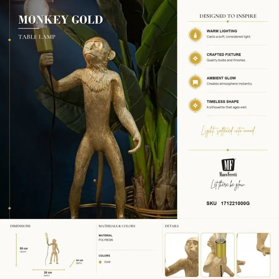 Stolná lampa Monkey 55 cm zlatá