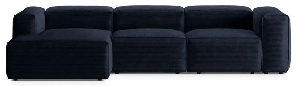 Tmavomodrá menčestrová rohová pohovka (ľavý roh/s leňoškou) Bergamo – Cosmopolitan Design