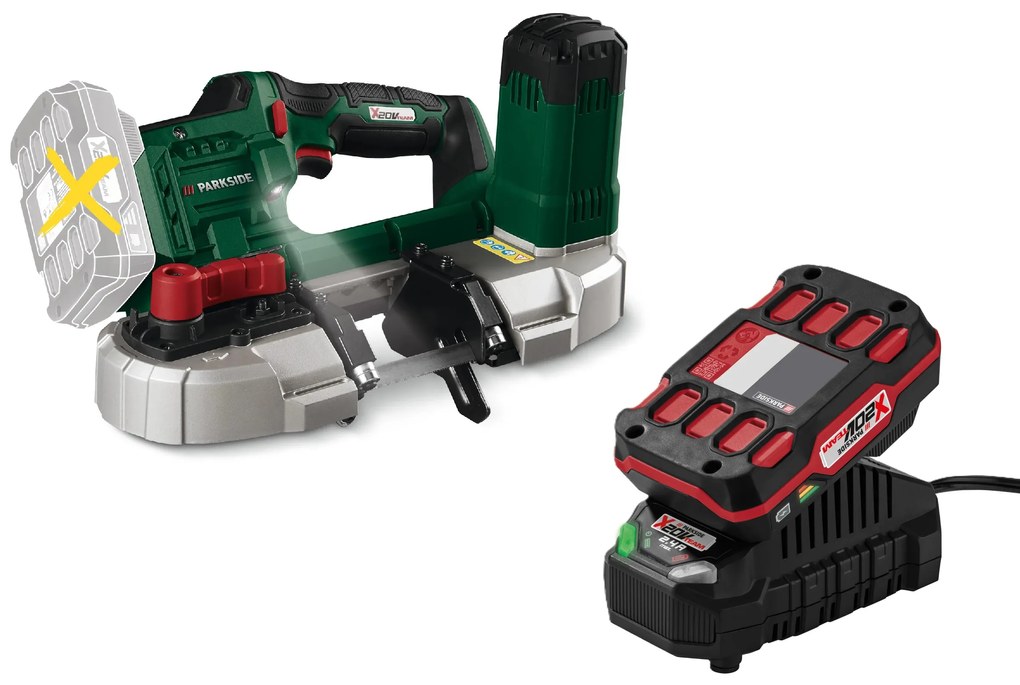 Parkside® Aku pásová píla 20 V Pmba 20-Li A1 + Akumulátor 20 V 2 Ah PAP 20 B1 + Nabíjačka 20 V 2,4 A (800011859)