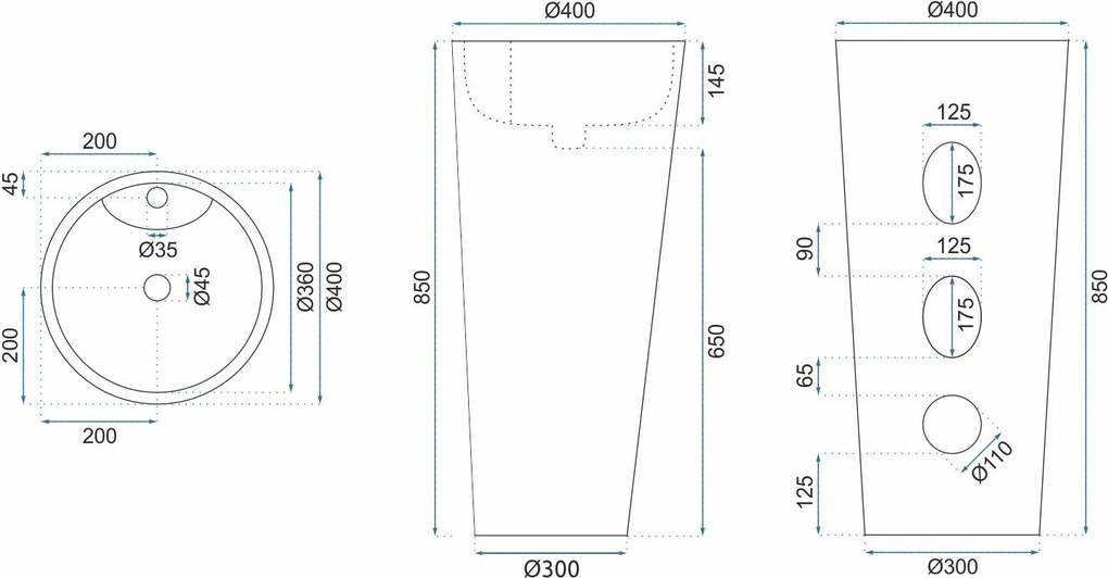 Rea Blanka voľne-stojace umývadlo, 84 x 40 cm, čierna, REA-U6635