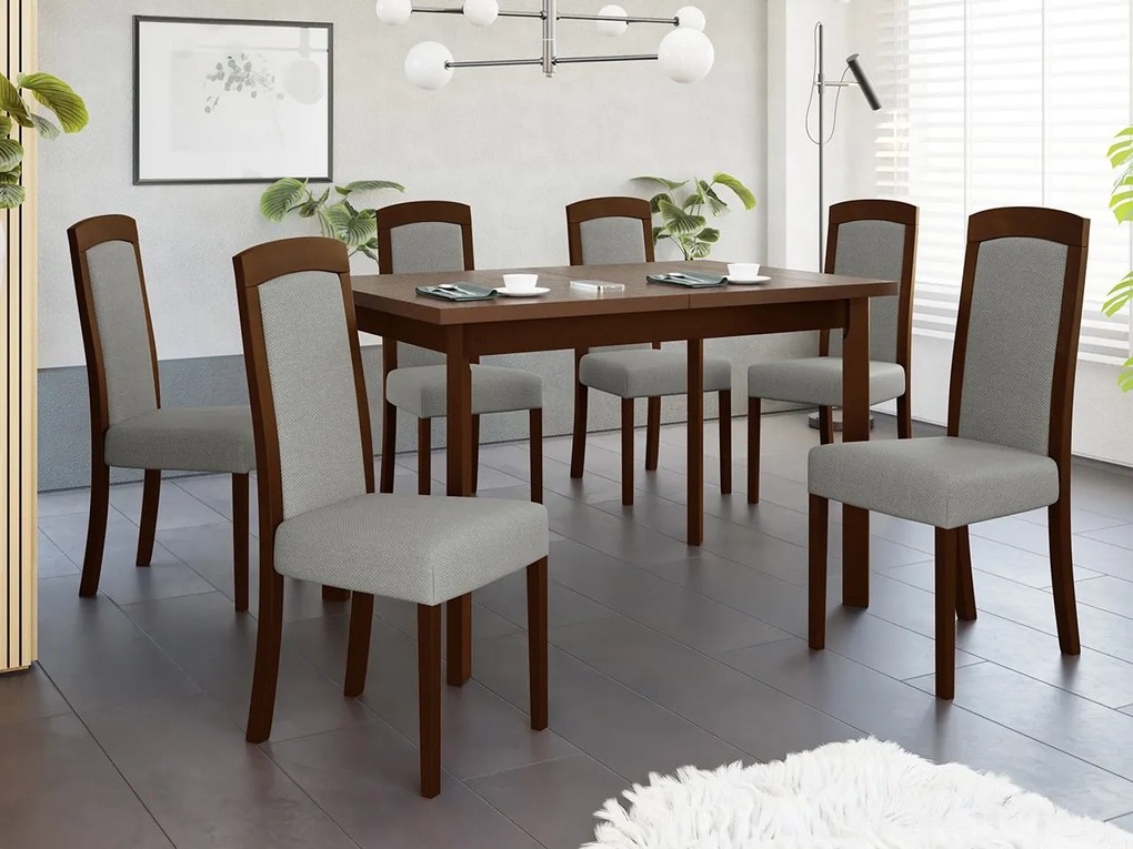 Rozkladací jedálenský stôl so 6 stoličkami - AL26, Morenie: Orech - L, Poťahové látky: Hygge D91