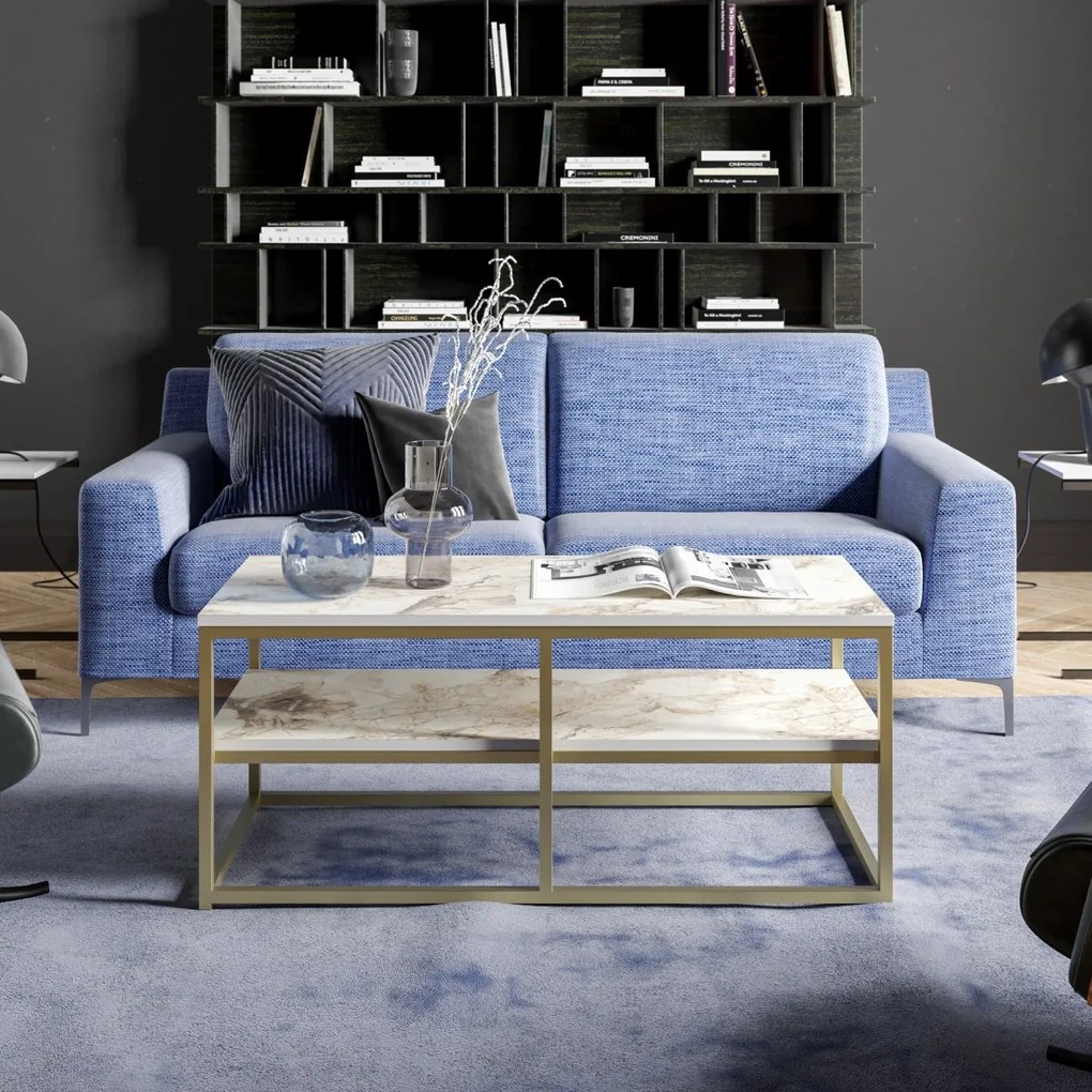 Konferenčný stolík Forteaus zlatý/biely mramor