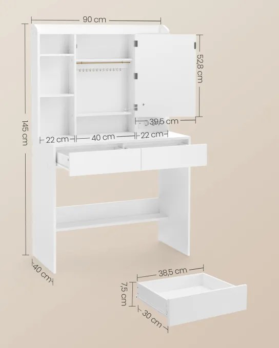 Toaletný stolík so zrkadlom a LED osvetlením RDT143WB01
