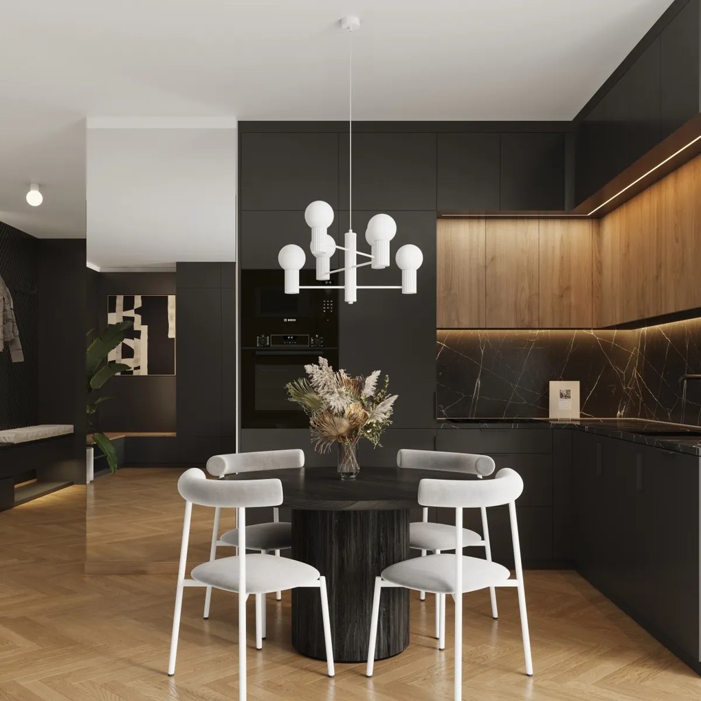 Luster Halo, 6x biele sklenené tienidlo, w