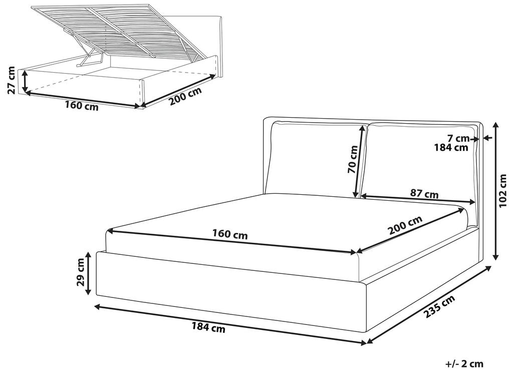 Zamatová posteľ s úložným priestorom 160 x 200 cm krémová biela BAJONNA Beliani