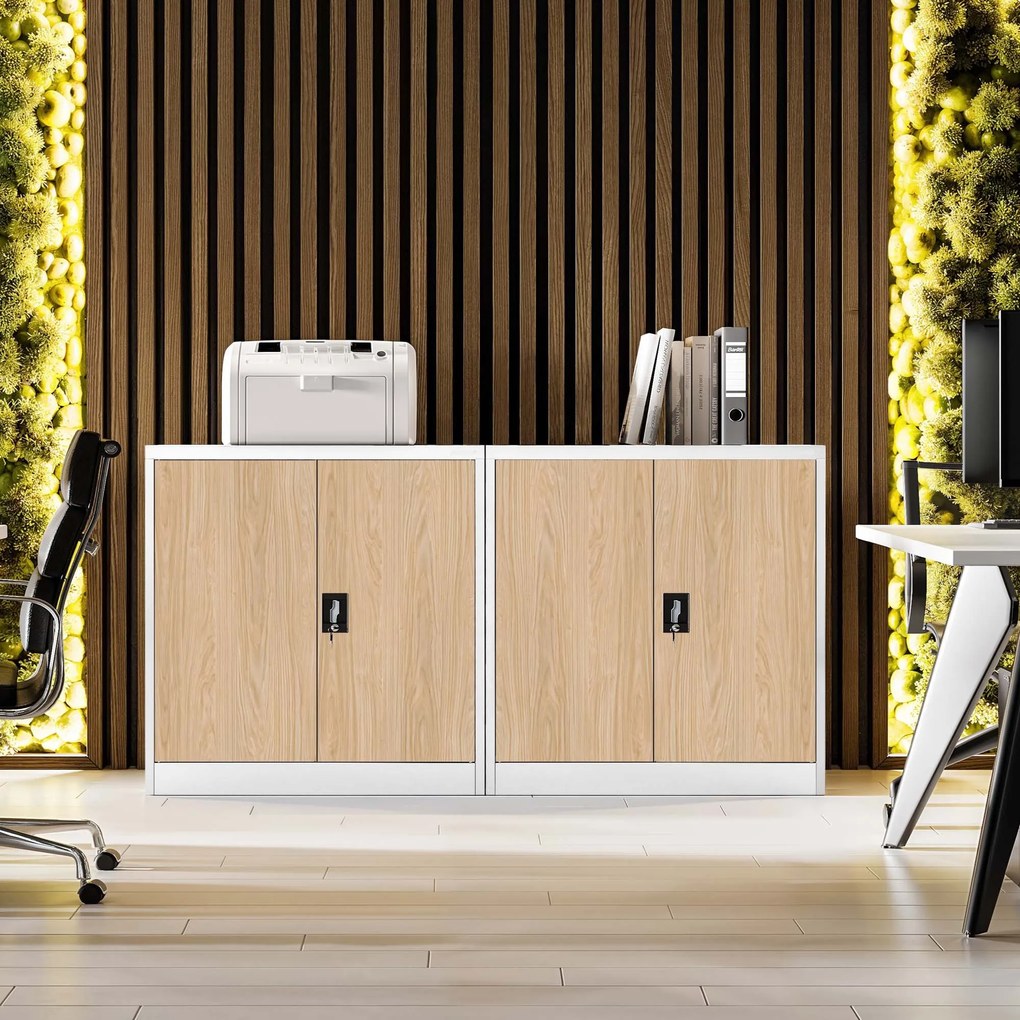 Kovová spisová skrinka BEATA, 900 x 930 x 400 mm, Eco Design: biela/ dub sonoma