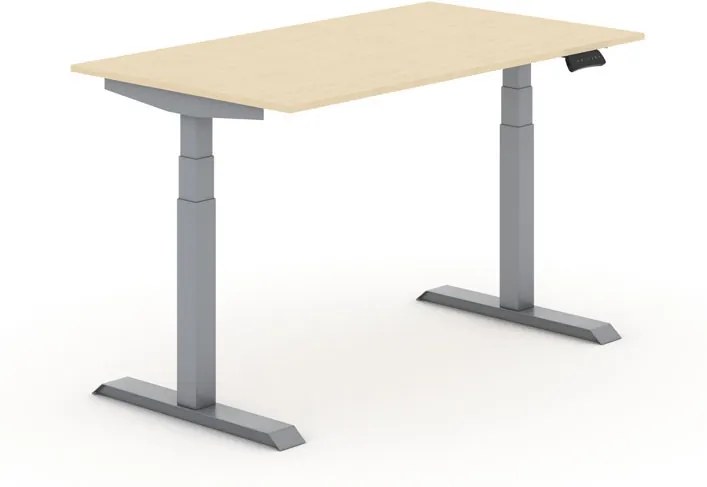 Výškovo nastaviteľný stôl PRIMO ADAPT, elektrický, 1400x800x625-1275 mm, breza, sivá podnož