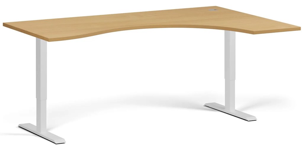Ergonomický výškovo nastaviteľný stôl, 180x120 cm, 1 motor, L/P, biela podnož, buk