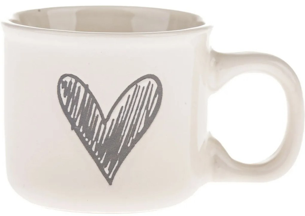 Súprava 6 keramických hrnčekov Srdiečko II, 90 ml, sivá