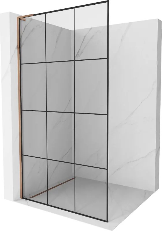 Mexen Kioto L, sprchová zástena Walk-In 120 x 200 cm, 8mm číre sklo čierny vzor, ružové zlato profil, 800-120-103-60-77