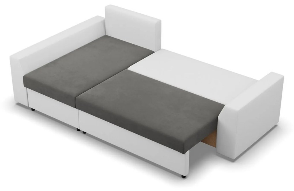 Rohová rozkladacia sedacia súprava PAUL látka v kombinácii s eko-kožou Ľavá Sivá/biela II