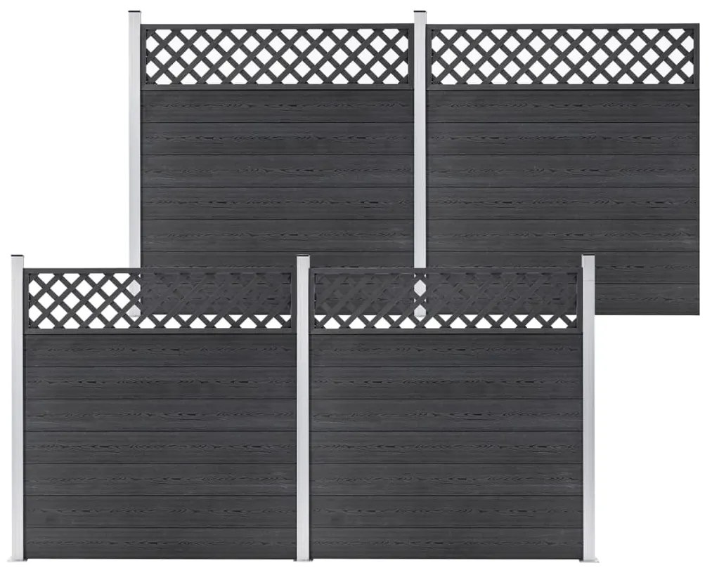 vidaXL WPC plot, 4 štvorcové diely 699x185 cm, sivý