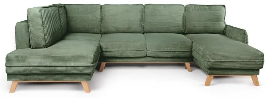 Svetlozelená menčestrová rozkladacia rohová pohovka (ľavý roh/do tvaru "U") Tori – Bonami Selection