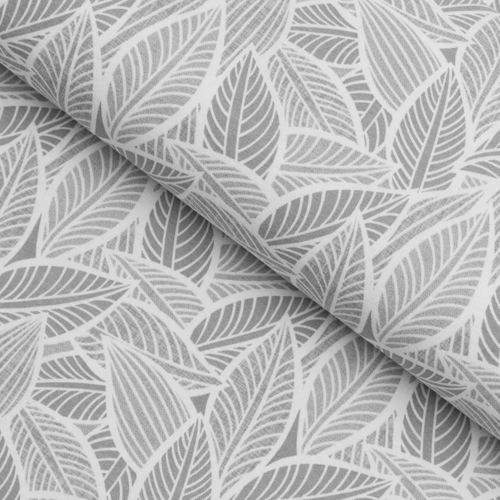 Biante Dekoračný záves Leona LN-169 Biele listy na sivom - šírka 270 cm 270x240 cm