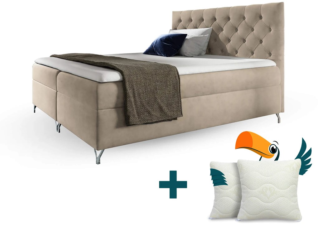 Wilsondo Čalúnená boxspring manželská posteľ Guliette s matracom - béžová Rozmer: 180x200