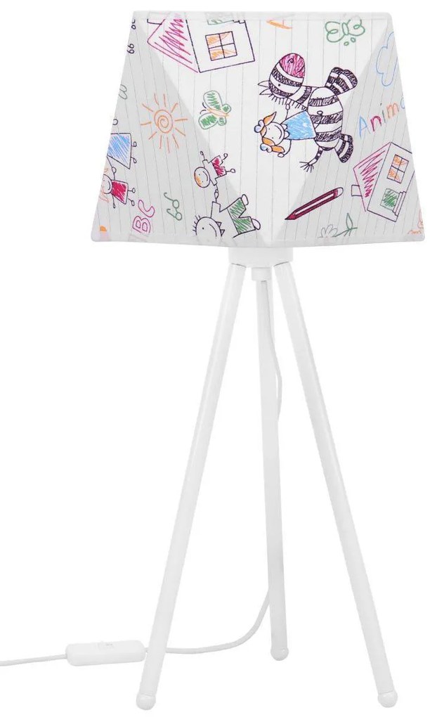 Detská stolná lampa Diamond, 1x biele textilné tienidlo so vzorom