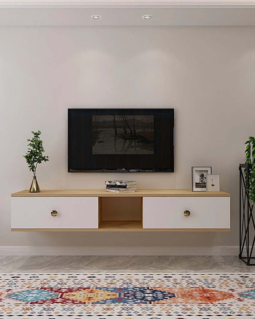 TV stolík/skrinka Zulia (dub + biela). Akcia -17%. Vlastná spoľahlivá doprava až k Vám domov. 1144963