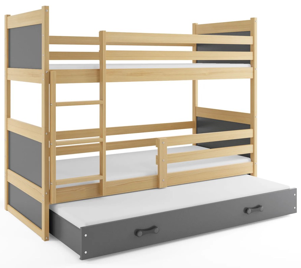 Interbeds Poschodová posteľ Rico 3 trojmiestna borovica 200cm x 90cm sivá