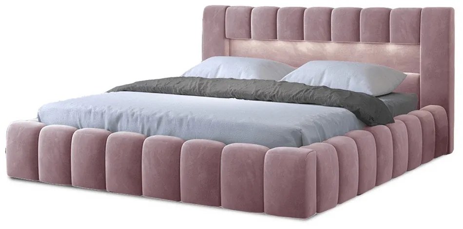 Ružová čalúnená dvojlôžková posteľ s úložným priestorom s roštom 180x200 cm Lamica – ELTAP