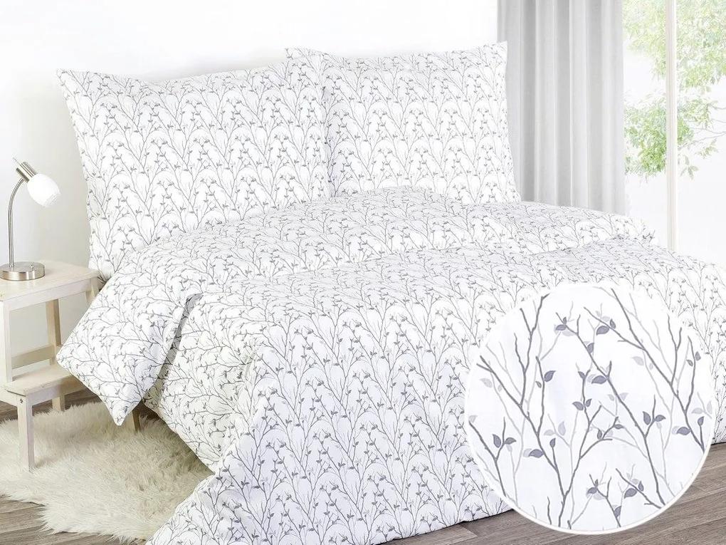 Škodák Bavlnené posteľné obliečky vzor B-645 Sivé vetvičky na bielom - Jednolôžko 140 x 200 cm