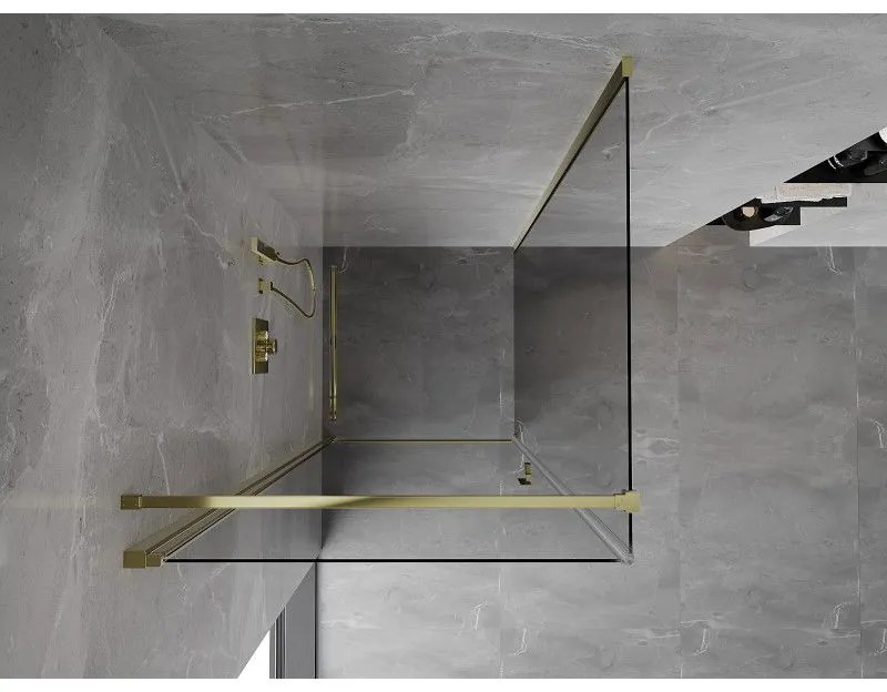 Mexen Mist-B, 1-krídlový výklopný sprchový kút 85 x 85 cm, číre sklo, zlatý lesklý profil, 8A2T-085-085-50-00