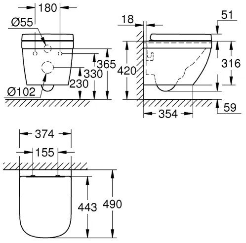 GROHE 39693000-Záves. kompaktné WC EURO CERAMIC s Triple Vortex 53 l keram./biela