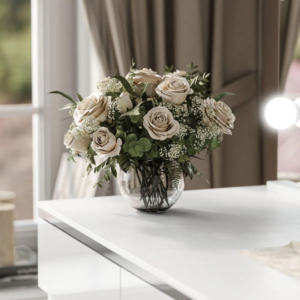 TOALETNÝ STOLÍK NESSIE ELITE 2 BIELY LESK + STRIEBORNÝ