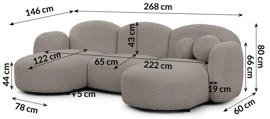 Sivá rohová pohovka z textílie buklé (do tvaru "U") Orbit – Ropez