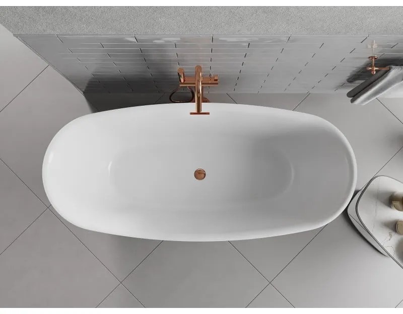 Mexen Luvo Slim, voľne stojaca vaňa 170 × 75 cm, biela-čierna, ružové zlato prepad, 52801707575-60