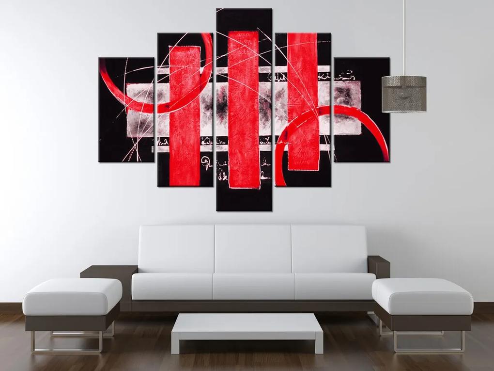 Gario Ručne maľovaný obraz Červené línie - 5 dielny Rozmery: 150 x 105 cm
