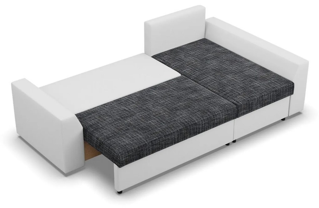 Rohová rozkladacia sedacia súprava PAUL látka v kombinácii s eko-kožou Pravá Sivá/biela I