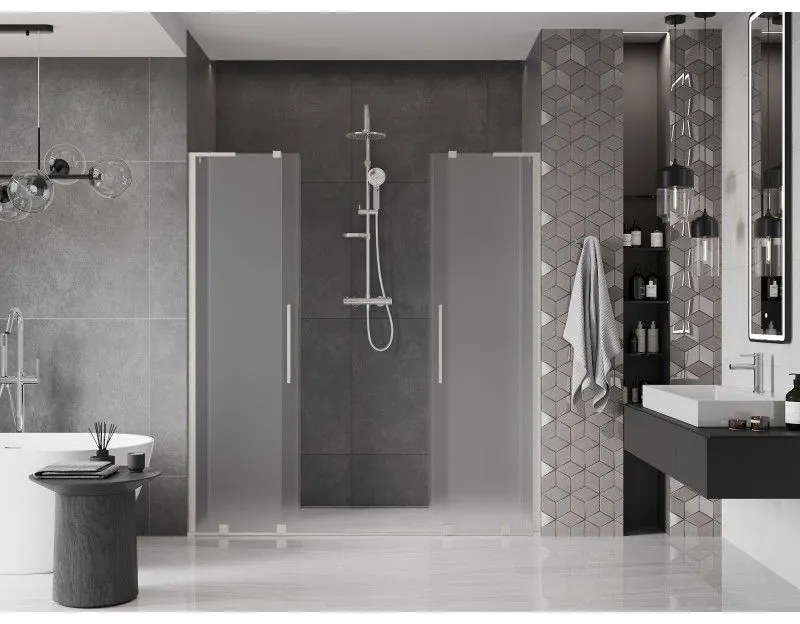 Mexen Velar L Duo, posuvné sprchové dvere do otvoru 180 cm, 8mm sklo námraza, brúsená oceľ, 871-180-003-32-97