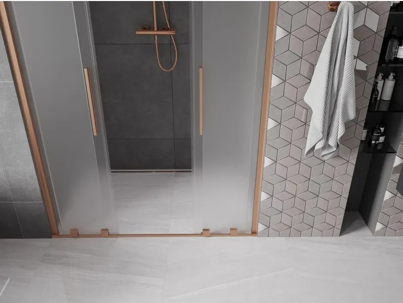 Mexen Velar Duo, posuvné sprchové dvere do otvoru 140 cm, 8mm sklo námraza, medená matná, 871-140-000-32-65