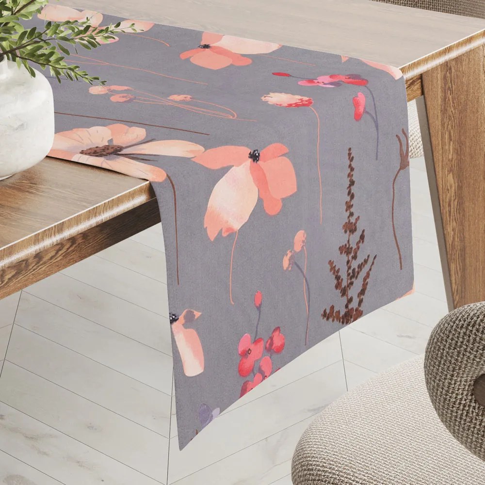 Biante Bavlnený behúň na stôl Sandra SA-537 Ružové kvety na sivom 20x120 cm