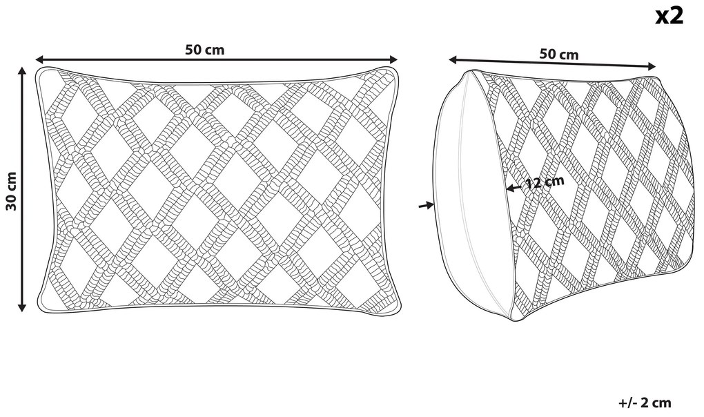 Sada 2 bavlnených dekoratívnych vankúšov makramé 30 x 50 cm biela ALATEPE Beliani