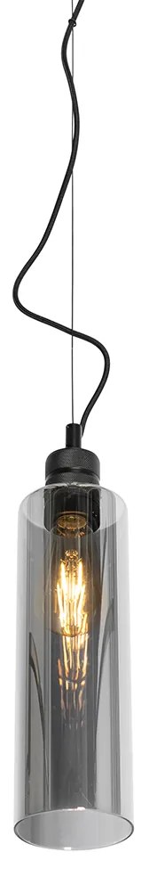 Moderné závesné svietidlo čierne s dymovým sklom - Stavelot