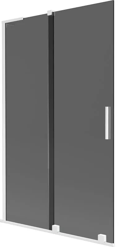 Mexen Velar L, 2-krídlová posuvná vaňová zástena 110 x 150 cm, 8mm šedé sklo, biela matná, 896-110-003-41-20