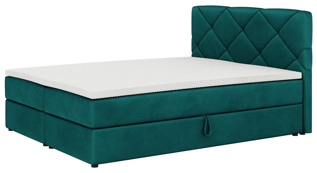 Manželská posteľ Boxspring 140x200 cm Karum (tmavozelená) (s roštom a matracom). Akcia -20%. Vlastná spoľahlivá doprava až k Vám domov. 1007772